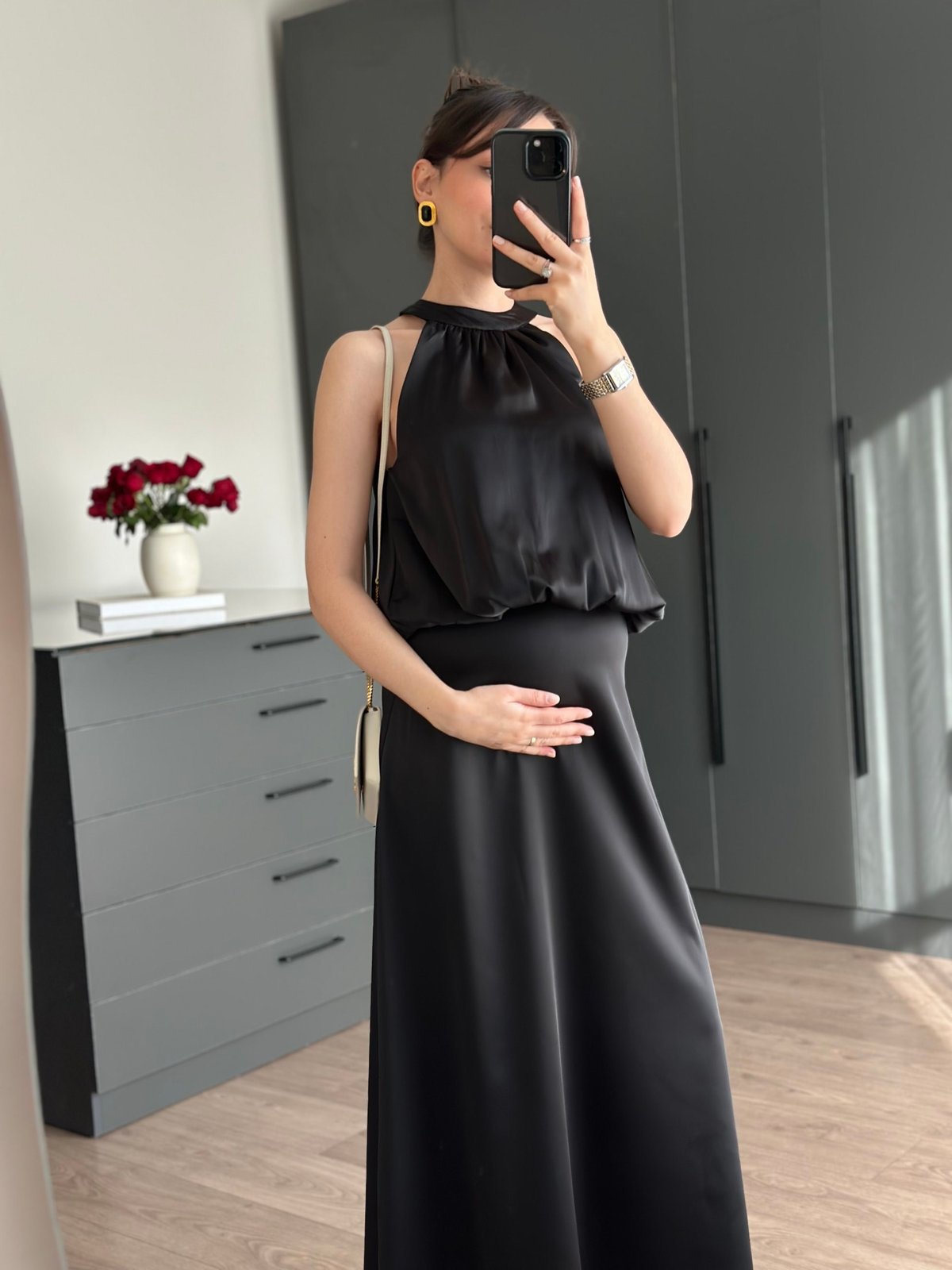 HALTER YAKA SATEN ELBİSE