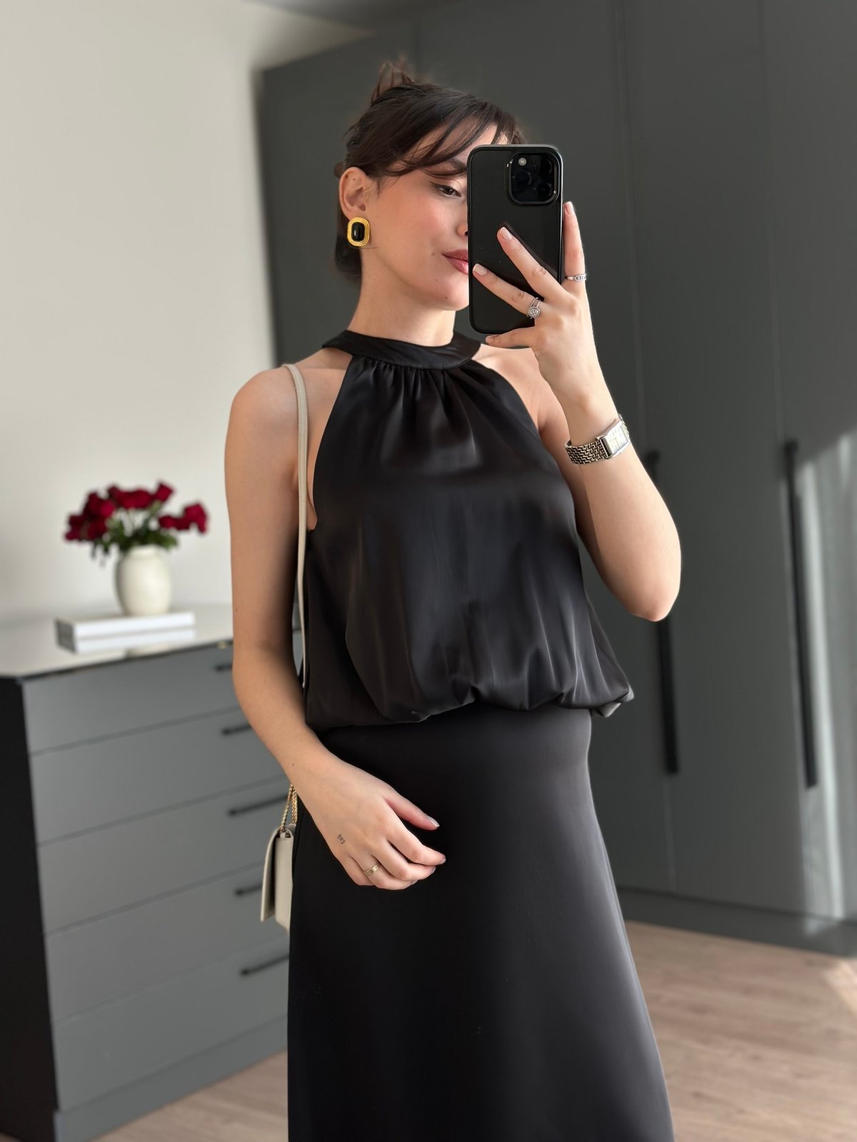 HALTER YAKA SATEN ELBİSE