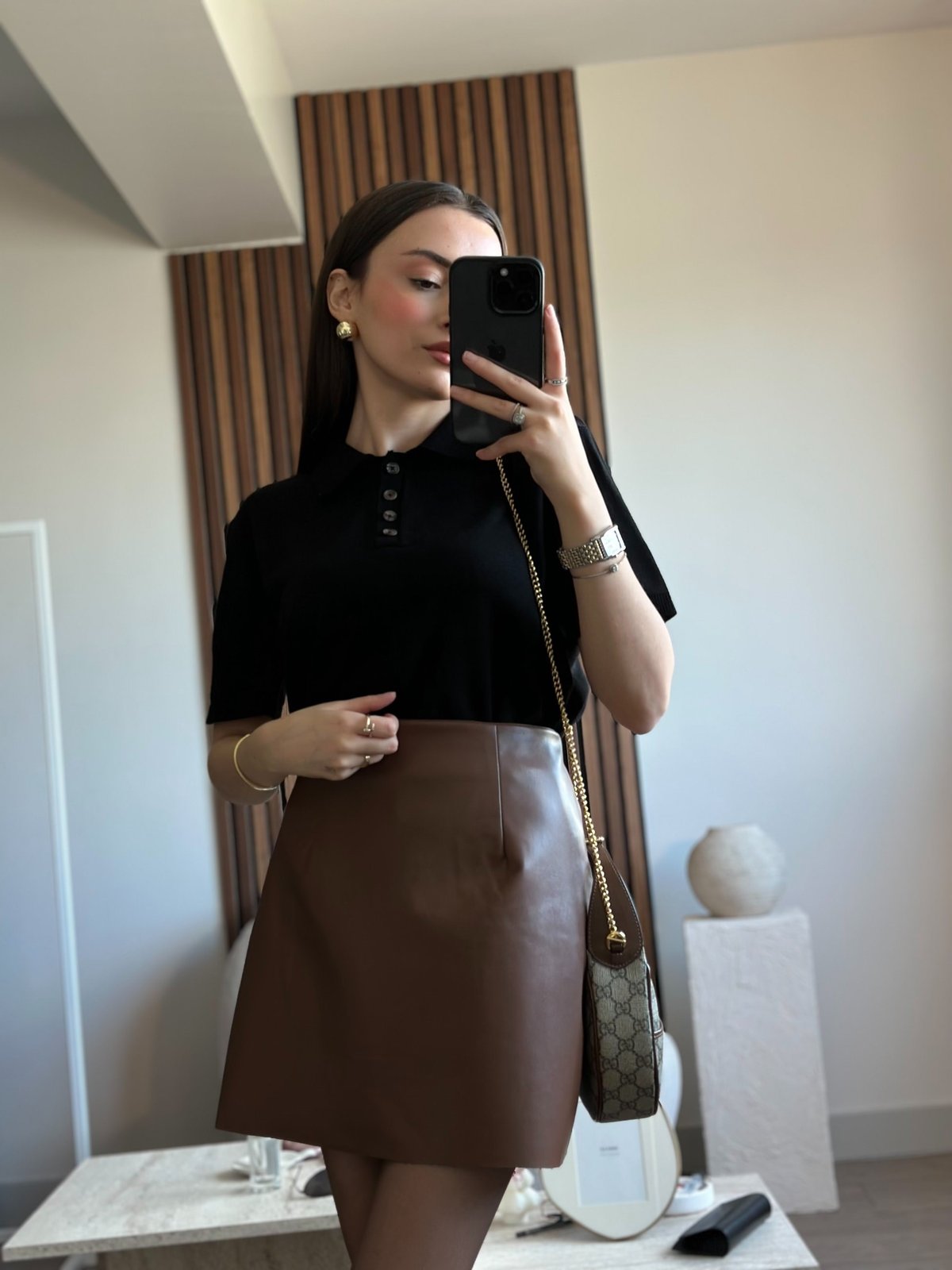 KAHVE DERİ ŞORT ETEK