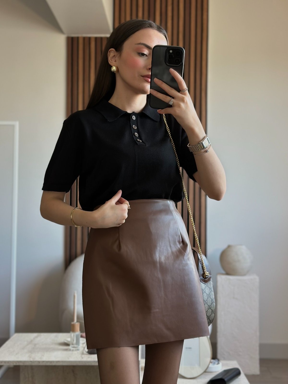 KAHVE DERİ ŞORT ETEK