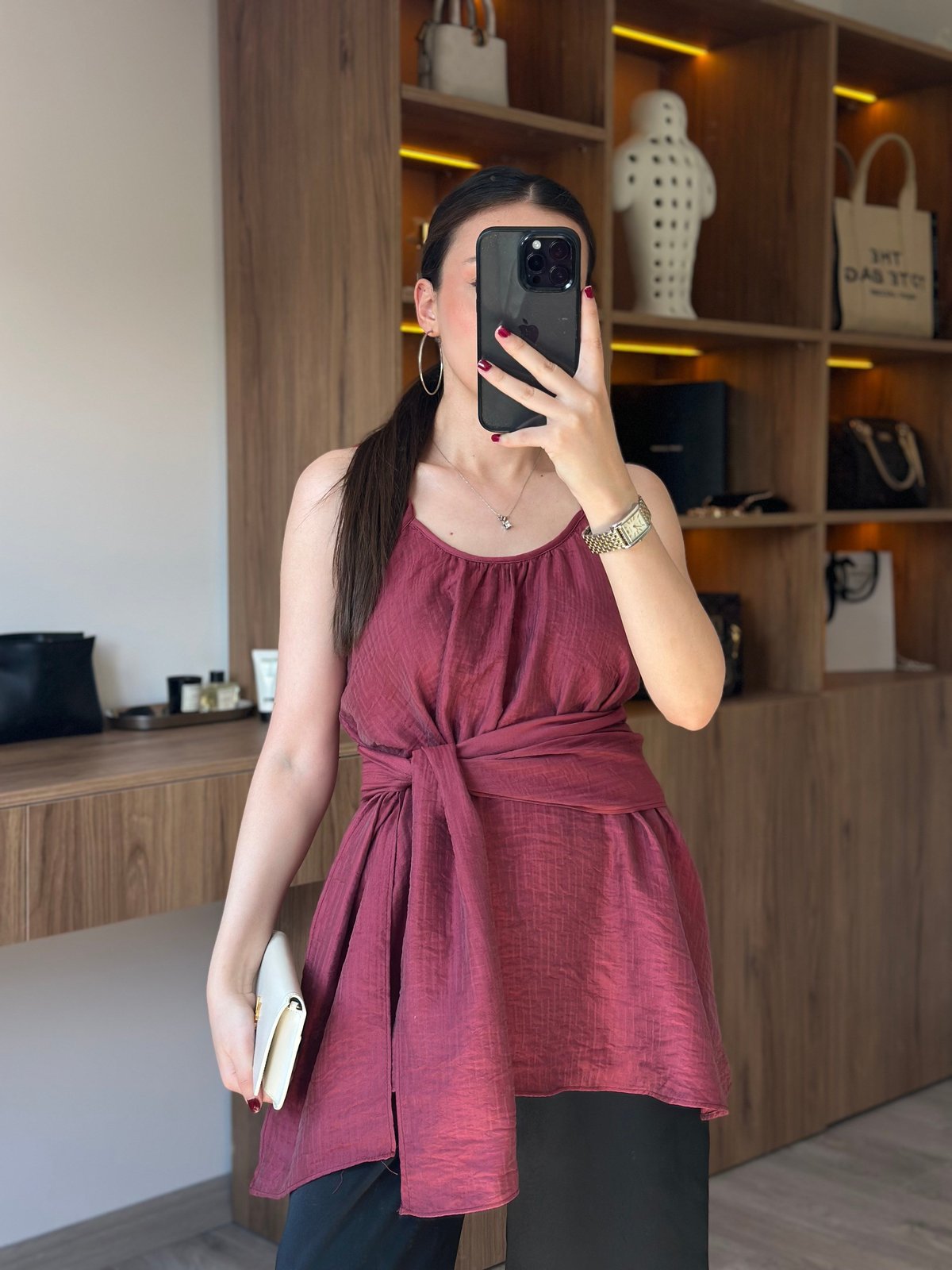 Lora Şal Detaylı Bluz - Bordo