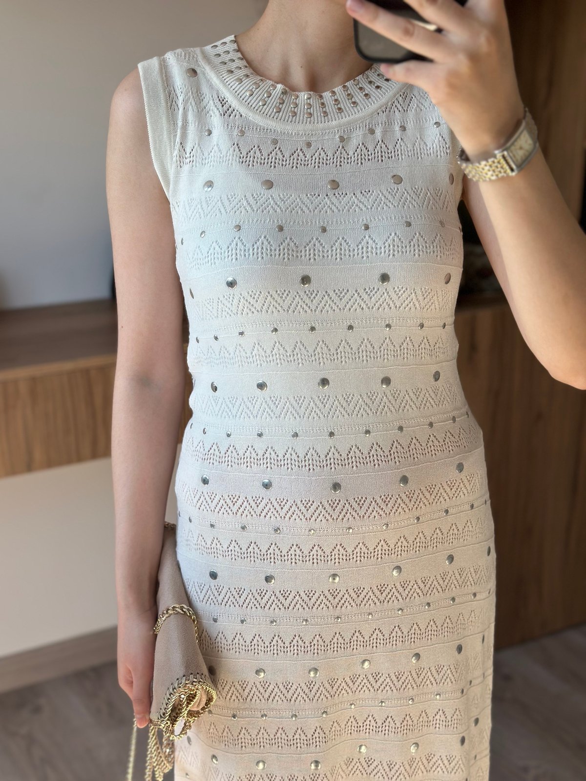 Luna Taş Detaylı Maxi Elbise - Ekru
