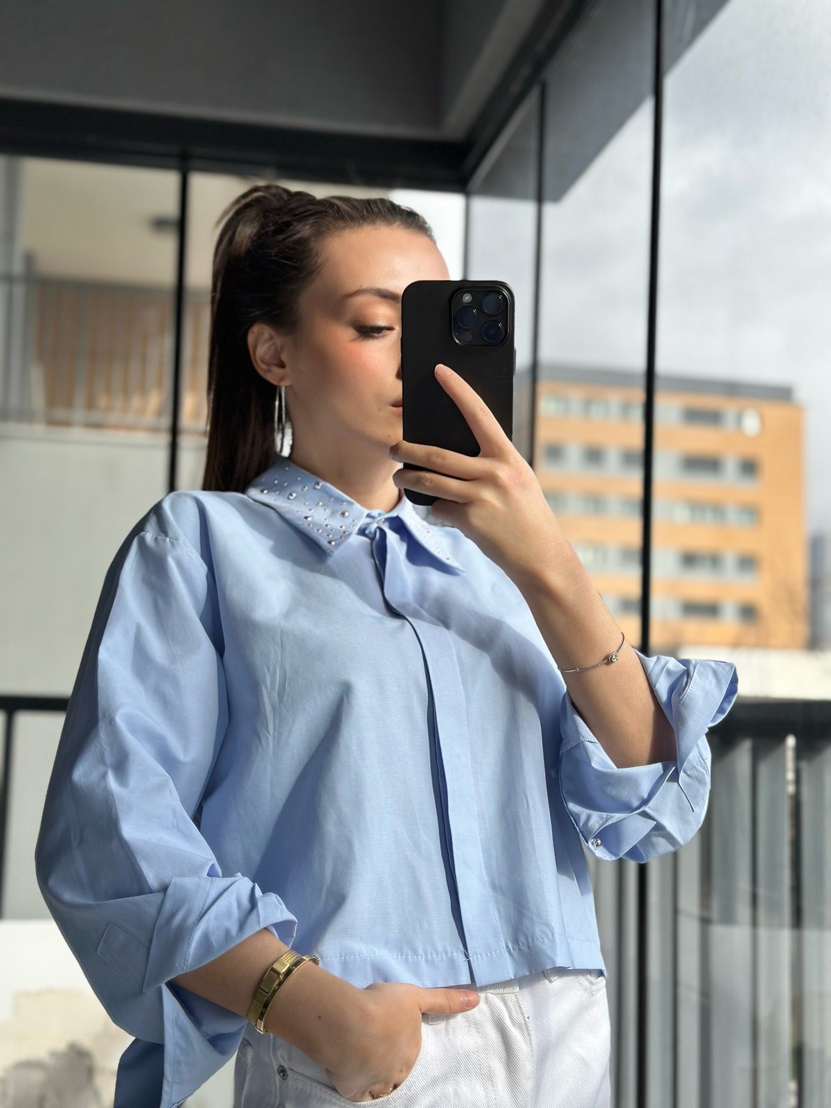 YAKA DETAYLI CROP GÖMLEK