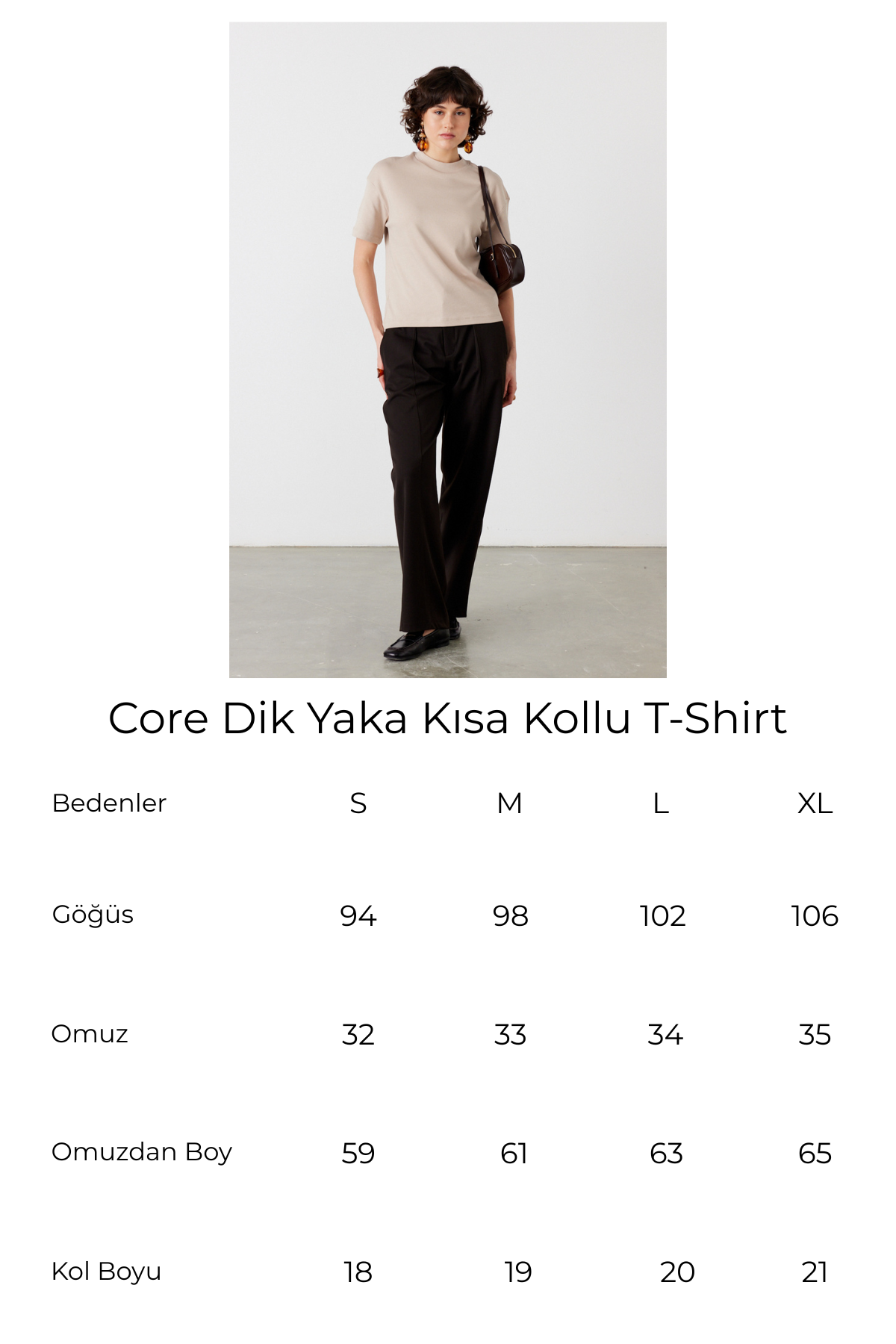 Core Dik Yaka Kısa Kollu T-Shirt Bej 6