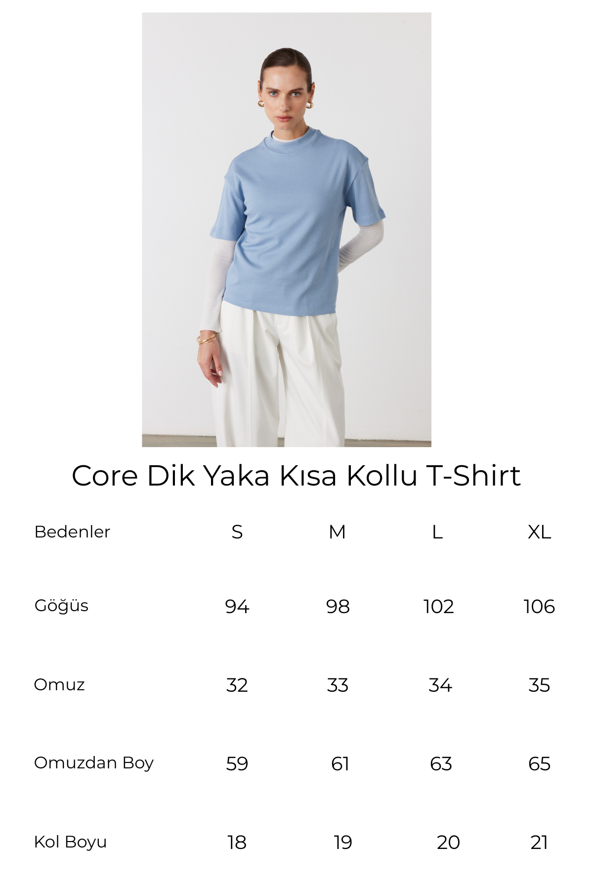 Core Dik Yaka Kısa Kollu T-Shirt Mavi 7