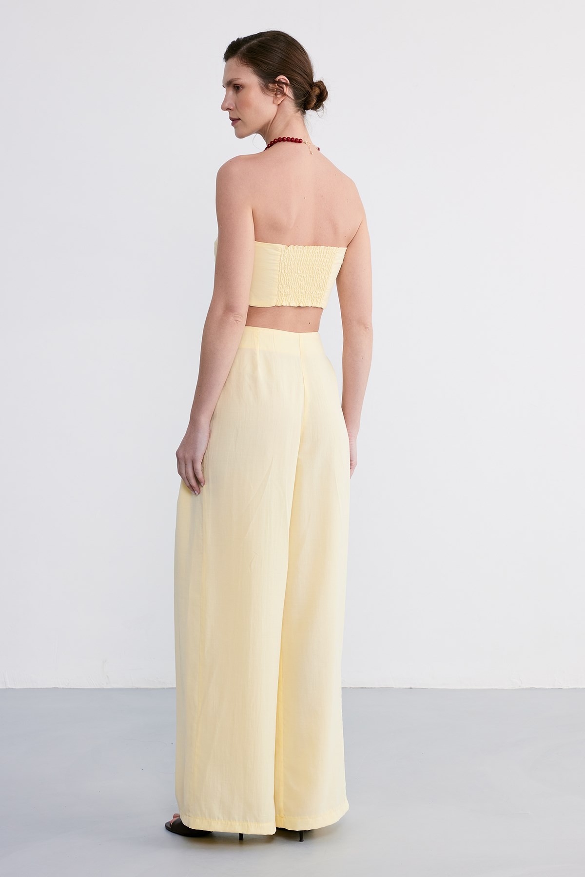 Lace Crop Pantolon Takım Sarı 5