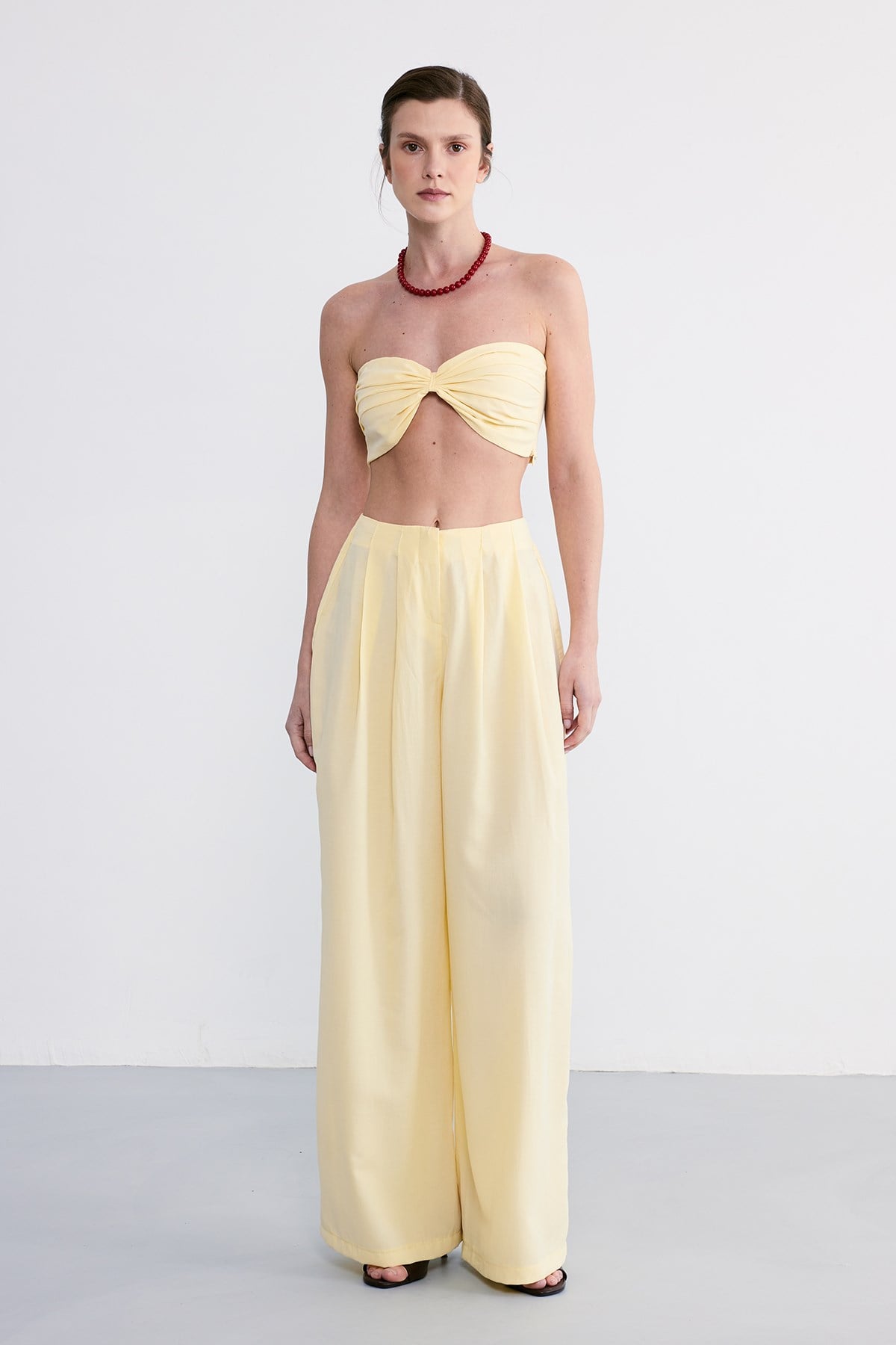 Lace Crop Pantolon Takım Sarı 1