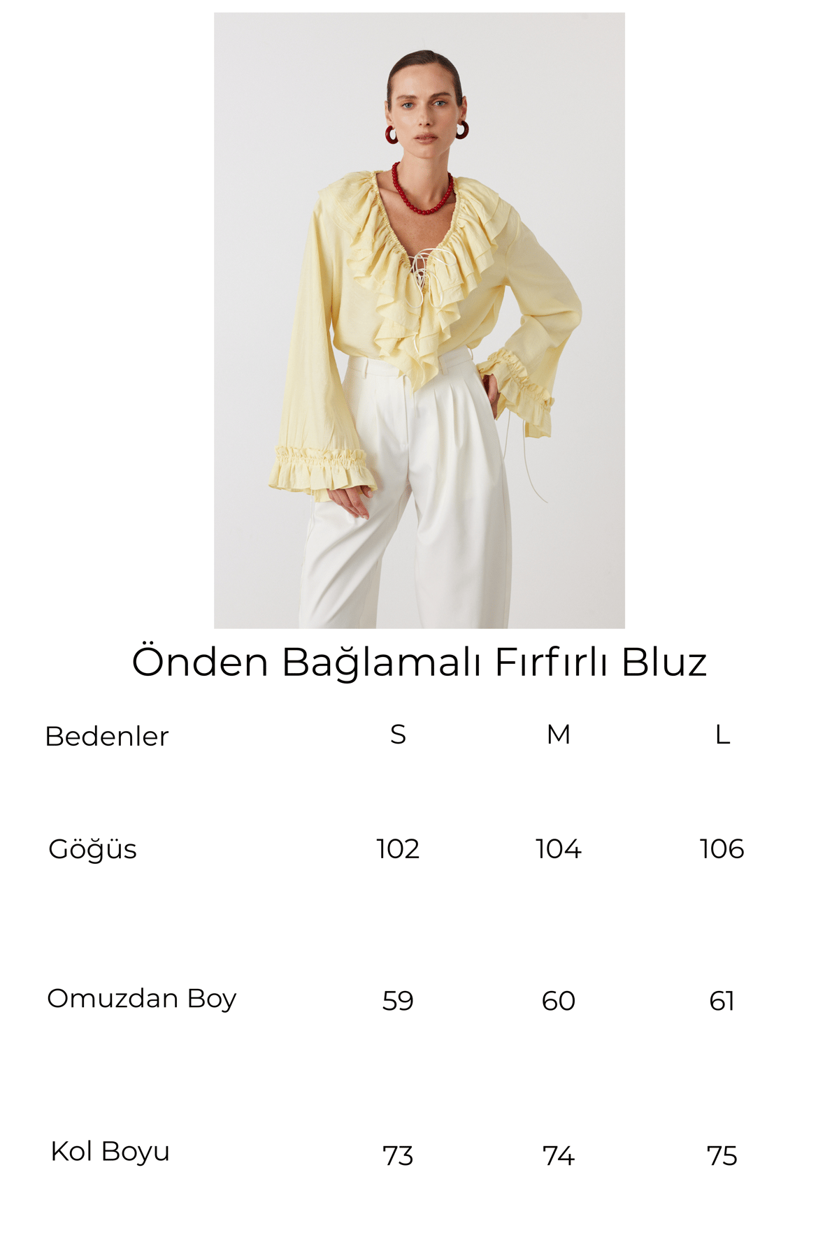 Önden Bağlamalı Fırfırlı Bluz Ekru 7