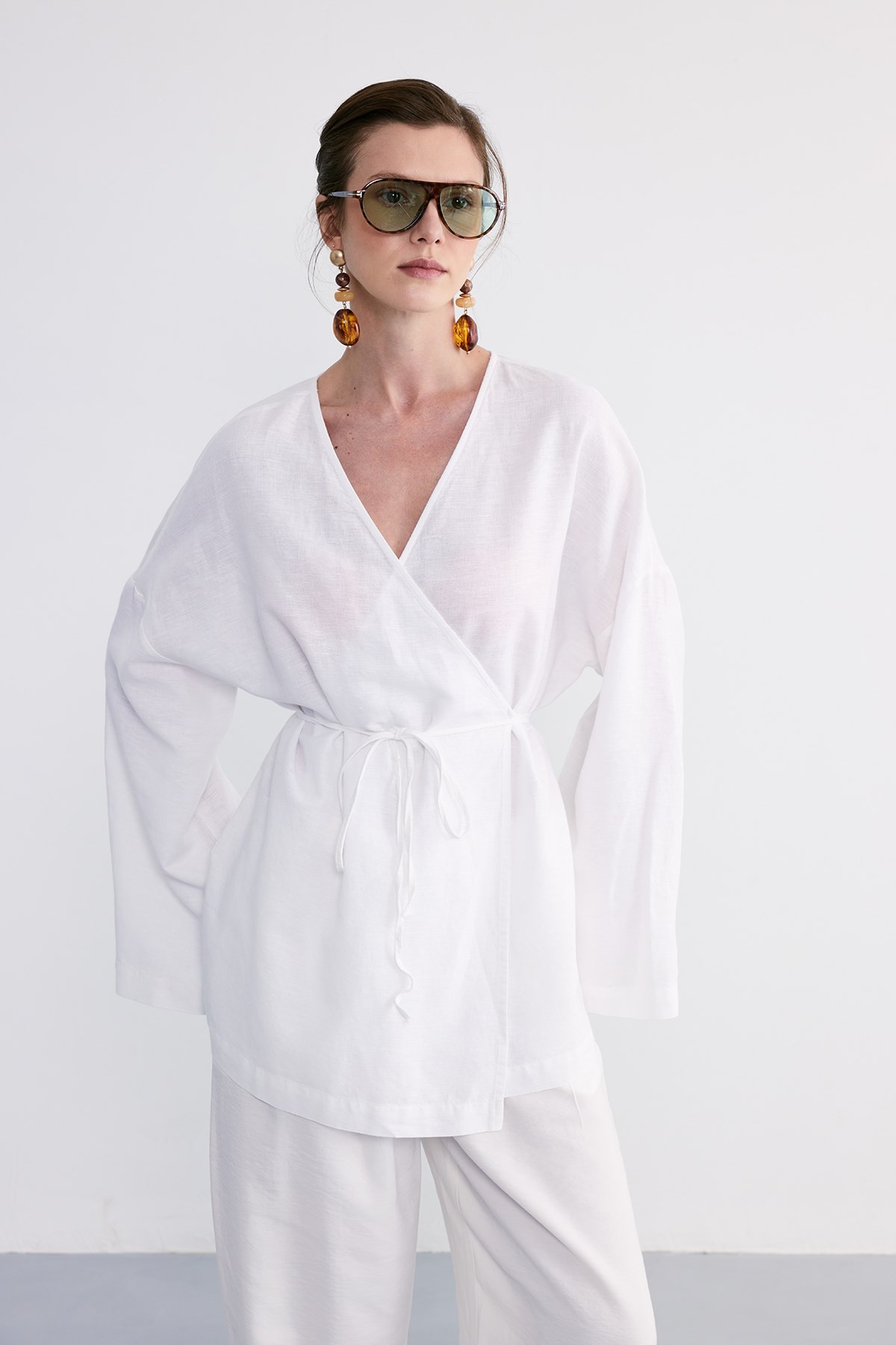 Terra Pamuklu Bağlamalı Kimono Beyaz 1