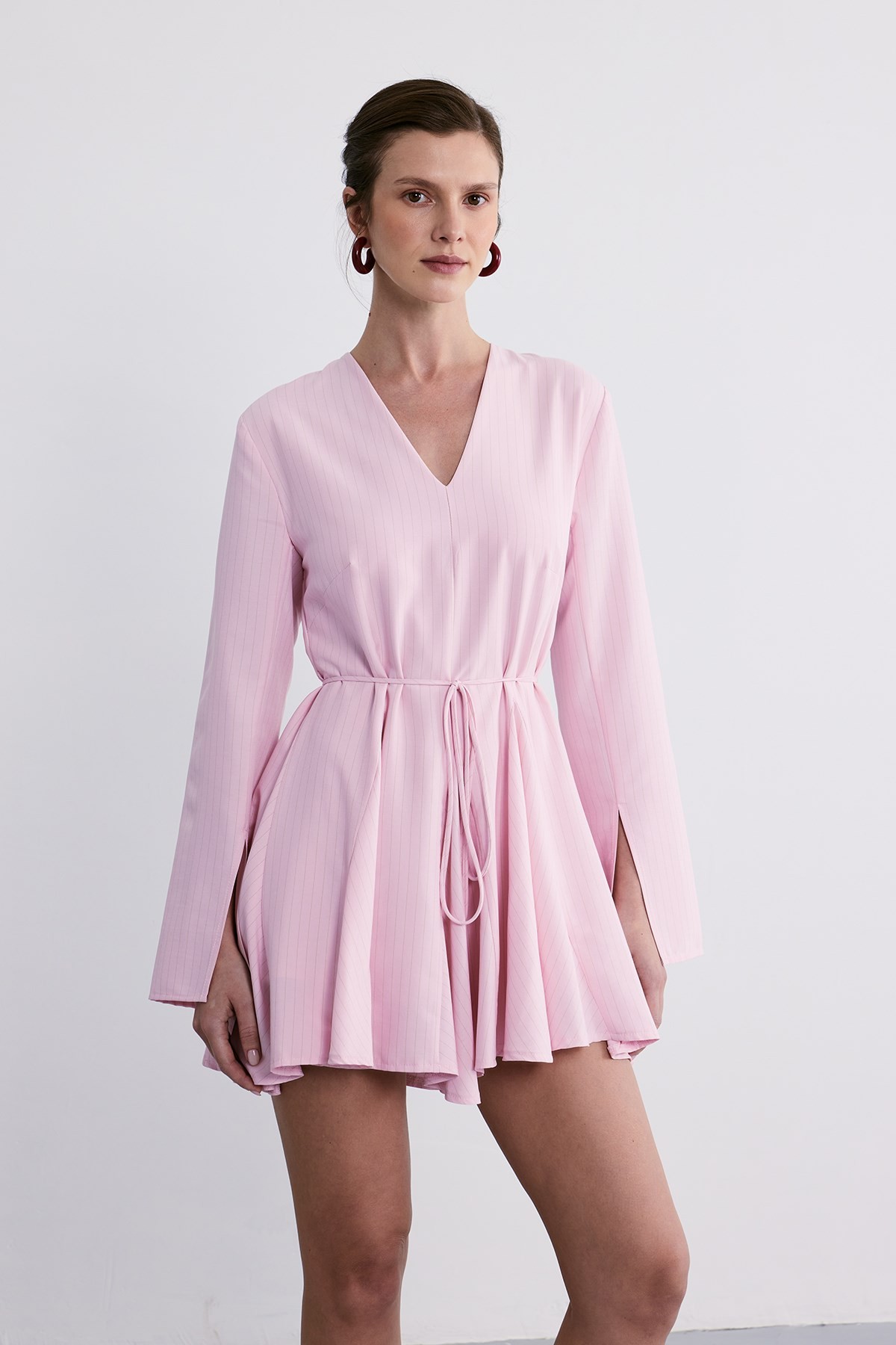 Çizgili Poplin Elbise Pembe 4
