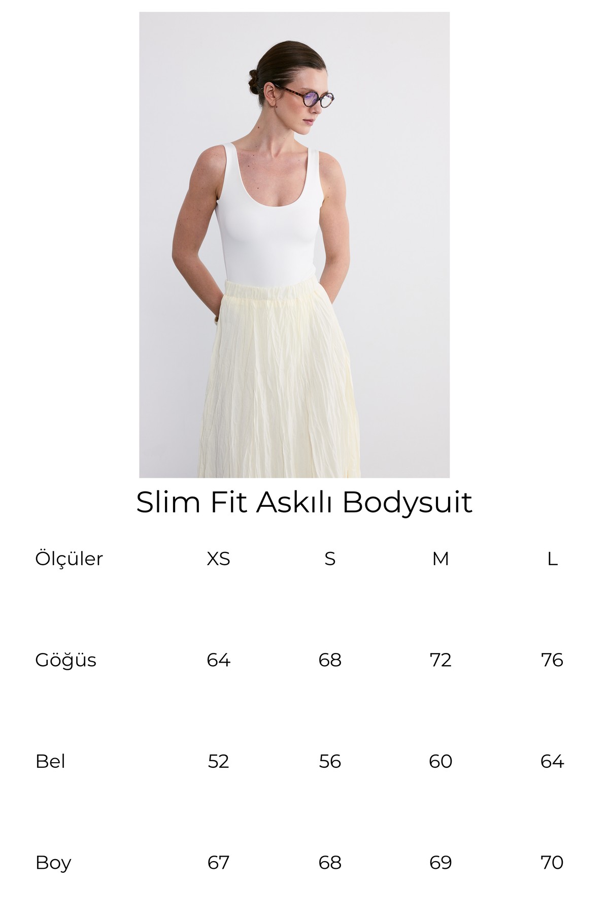Slim Fit Askılı Bodysuit Ekru 11