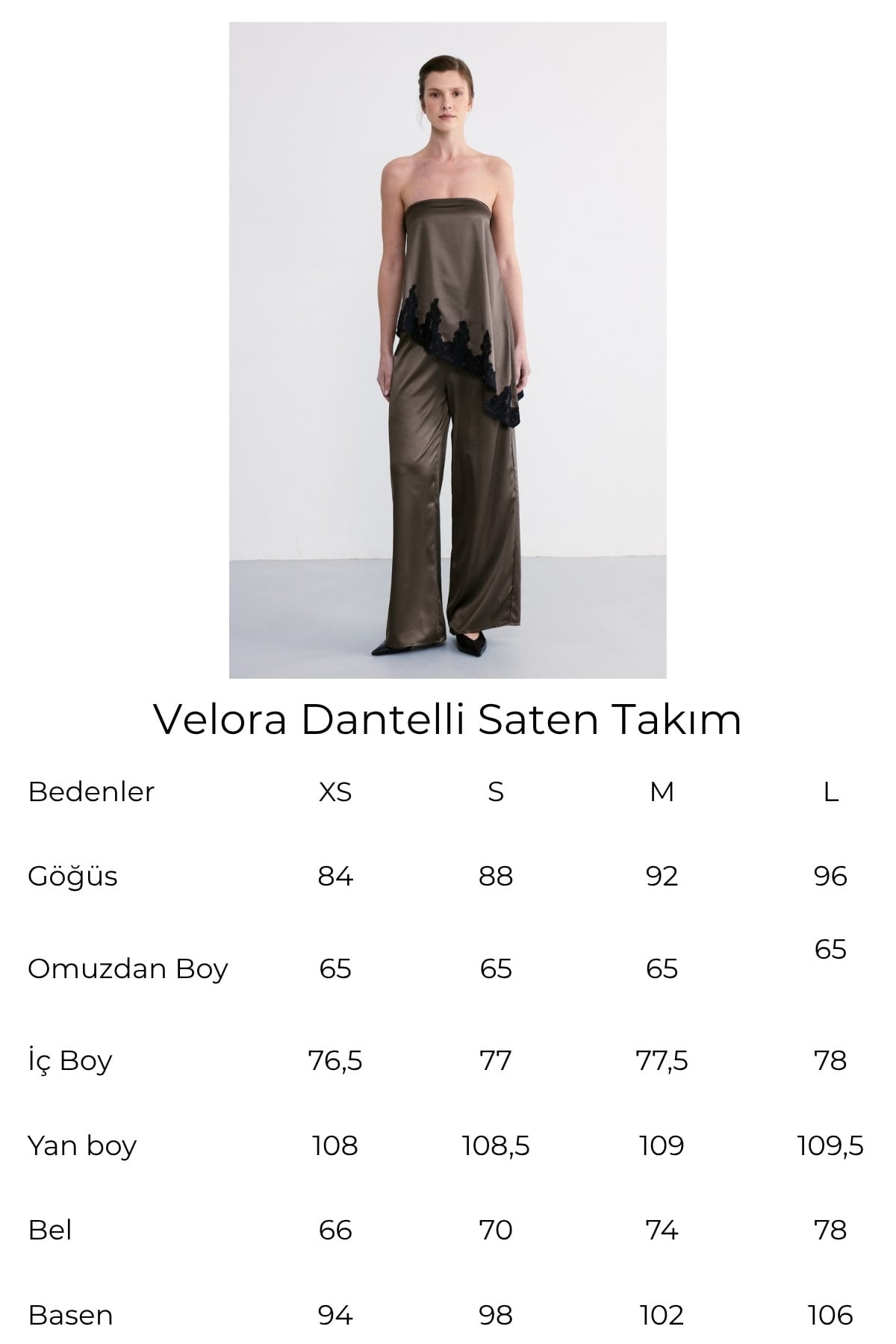 Velora Dantelli Saten Takım Haki 6