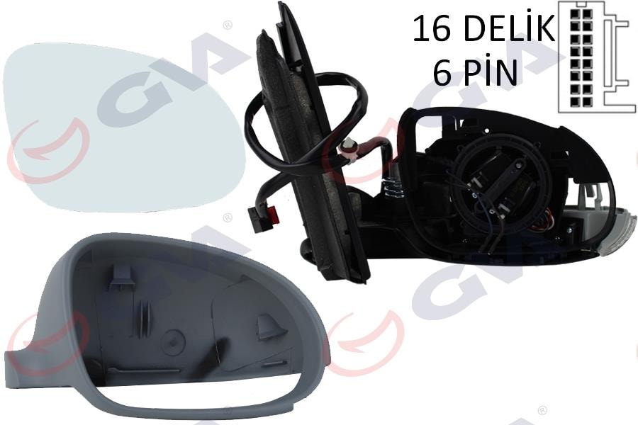GVADış Dikiz Aynası Sağ Golf 03 Elektrikli Isıtmalı Sinyalli Astarlı Konveks 6 Fiş Vm-197EhprGVA 1075235