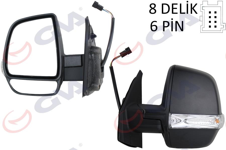 GVADış Dikiz Aynası Sol Doblo 11 Elektrikli Ortadan Sinyalli Siyah Kapaklı Çift Cam Konveks 6 Fiş Vm-669EhlGVA 1029178