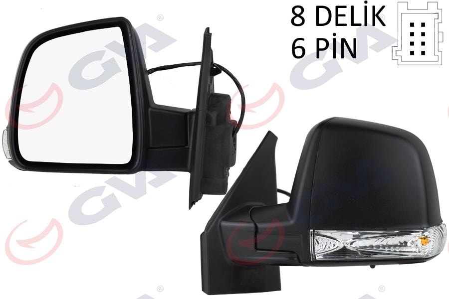 GVADış Dikiz Aynası Sol Doblo 11 Elektrikli Sinyalli Siyah Kapaklı Tek Cam Konveks 6 Fiş Vm-668EhlGVA 1029176