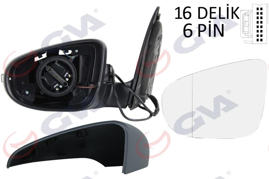 GVADış Dikiz Aynası Sol Golf 09 Elektrikli Isıtmalı Astarlı Sinyalli Asferik 6 Fiş Vm-6197EhpalGVA 1075248