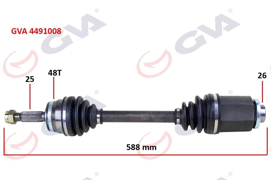 GVAKomple Aks Sağ Hyundaı Accent Era 1.5L D4fa Crdi 06-10 Abs Li 25X26 - Abs 48 Diş Komple Boy 588MmGVA 4491008