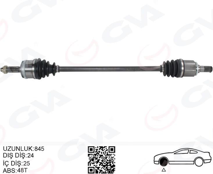 GVAKomple Aks Sağ Hyundaı İ10 1.1L G4hg Benzinli Manuel Vites 08-13 Abs Li 24X25 - Abs 48 Diş Komple Boy 845MmGVA 4491022