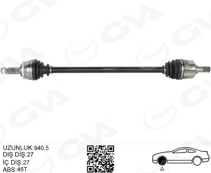GVAKomple Aks Sağ Hyundaı İ30 1.6L D4fb Crdi Dizel 07-11 Abs Li 27X27 - Abs 46 Diş Komple Boy 954MmGVA 4491026