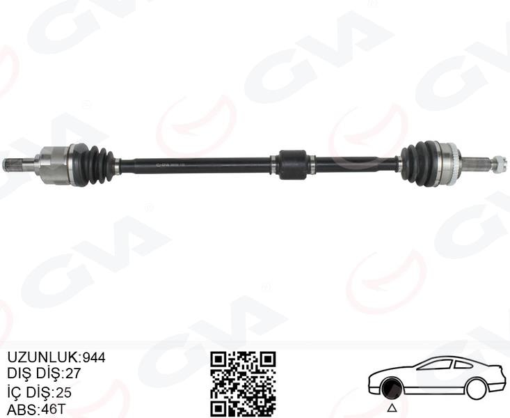 GVAKomple Aks Sağ Hyundaı İ30 1.4L 1.6L G4fa G4fc Benzinli 07-11 Abs Li 27X25 - Abs 46 Diş Komple Boy 941MmGVA 4491024
