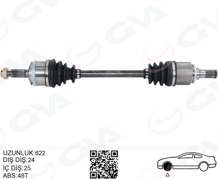 GVAKomple Aks Sol Hyundaı İ10 1.1L G4hg Benzinli Manuel Vites 08-13 Abs Li 24X25 - Abs 48 Diş Komple Boy 624MmGVA 4491023