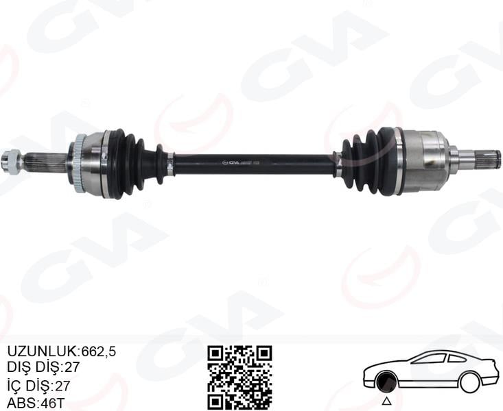 GVAKomple Aks Sol Hyundaı İ30 1.6L D4fb Crdi Dizel 07-11 Abs Li 27X27 - Abs 46 Diş Komple Boy 663MmGVA 4491027