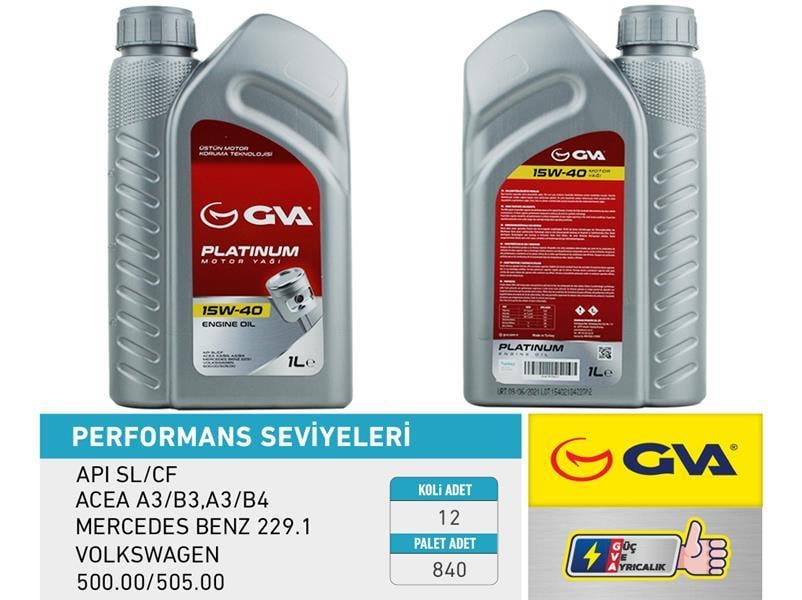 GVAMotor Yağı 15W40 1 Lt Platınum Mineral Apı Sl/CfGVA 9920421