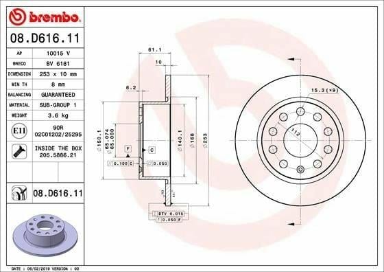 SkodaSkoda Octavia 18 -)-253×10 5×112 Fren Diski Arka ( Brembo 08.D616.11BREMBO 08.D616.11