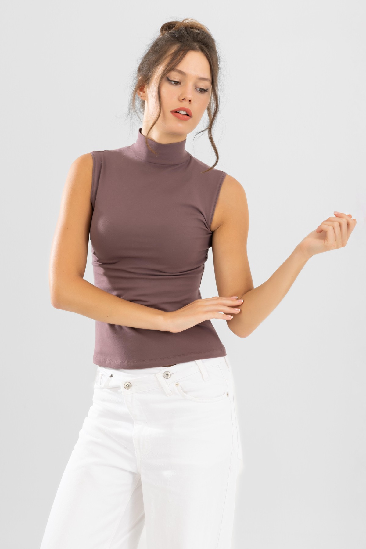 Kadın Pamuklu Balıkçı Yaka Body 6320 Gül kurusu
