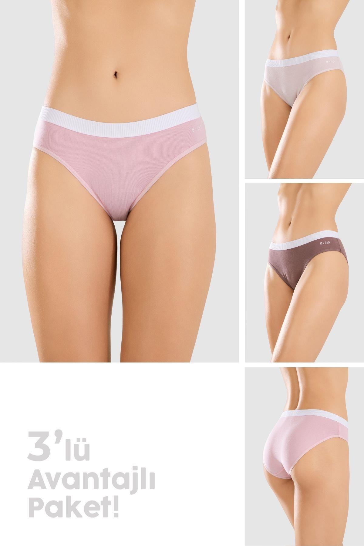 Kadın Pamuklu Renkli Bikini Kesim Düz Külot 3'lü Paket 8428 RENKLİ