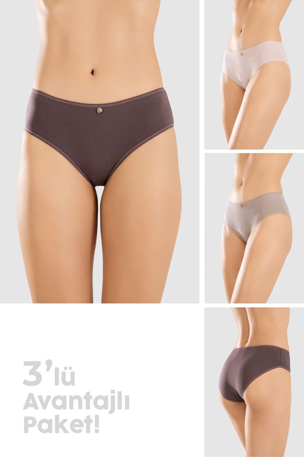 Kadın Pamuklu Renkli Bikini Kesim Külot 3'lü Paket 8424 Renkli