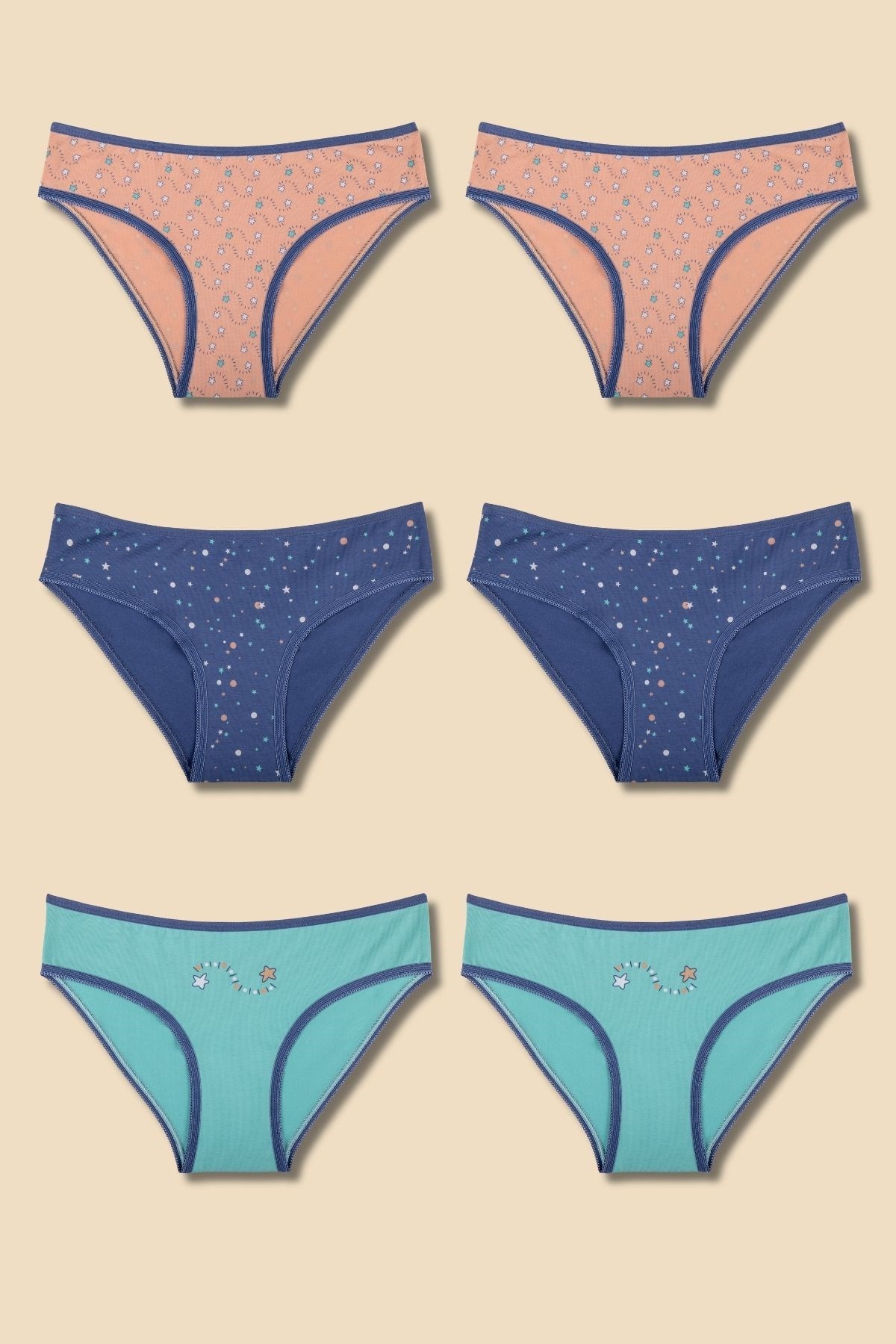 Kız Çocuk Pamuklu Baskılı Bikini Kesim Külot 6'lı Paket 7942 Renkli