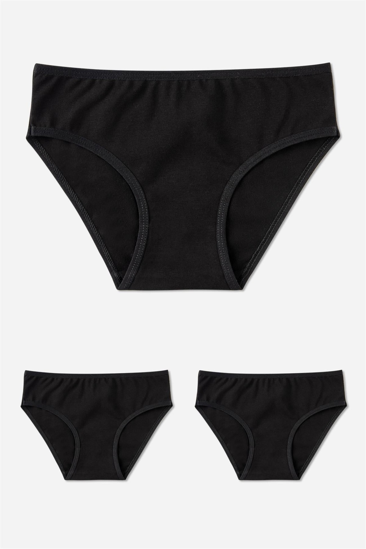 Kız Çocuk Pamuklu Bikini Kesim Düz Basic Külot 3'lü Paket Siyah
