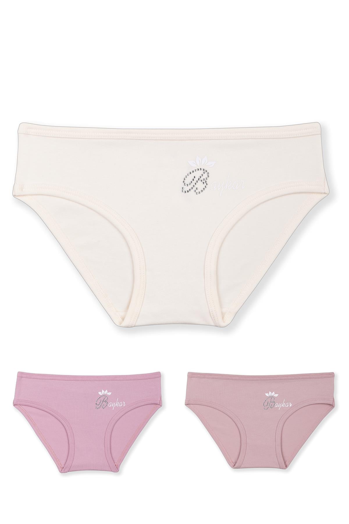 Kız Çocuk Pamuklu Renkli Baskılı Bikini Külot 3'lü Paket 5388 Renkli