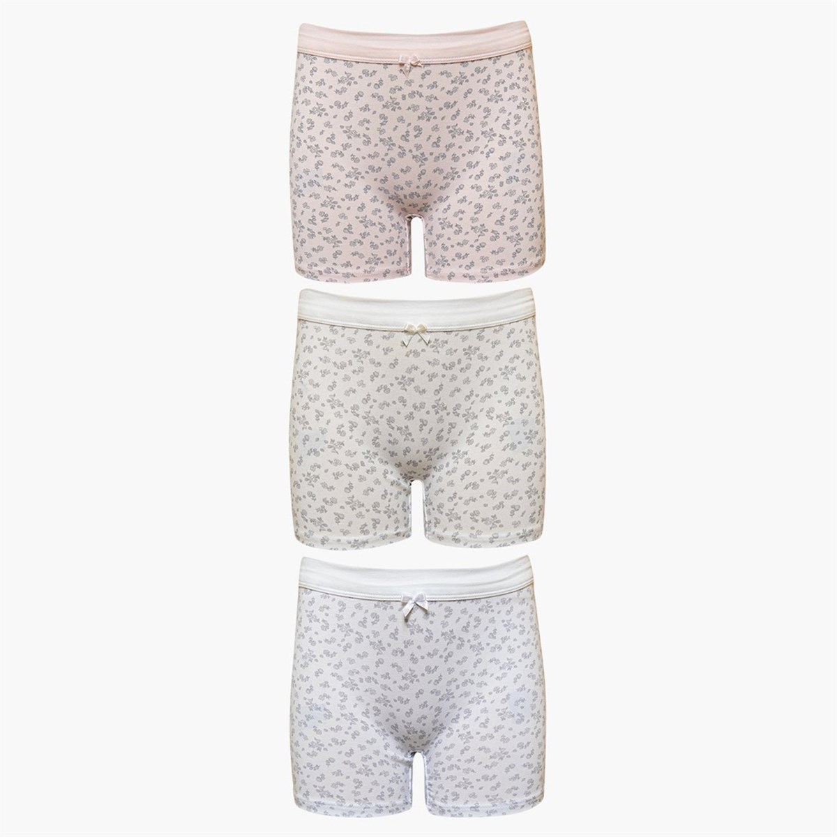 Baykar Kız Çocuk Küçük Çiçekli  Boxer 3'lü Paket 5191 Beyaz