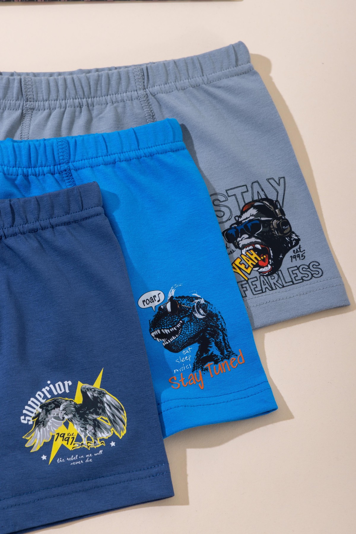 Erkek Çocuk Pamuklu Baskılı Rahat Kesim Likralı Boxer 3'lü Paket 3568 Renkli