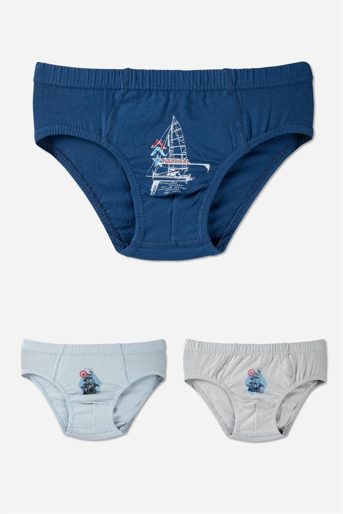 Erkek Çocuk Pamuklu Baskılı Slip Külot 3'lü Paket Beyaz