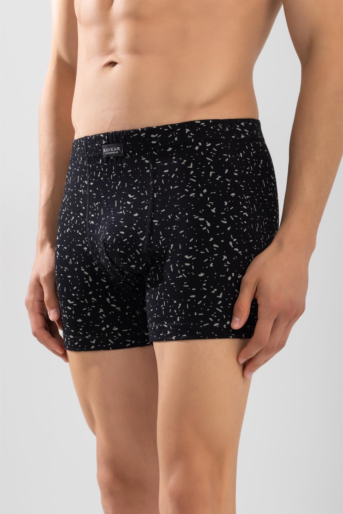Erkek Desenli Likralı Pamuklu Compact Boxer Siyah