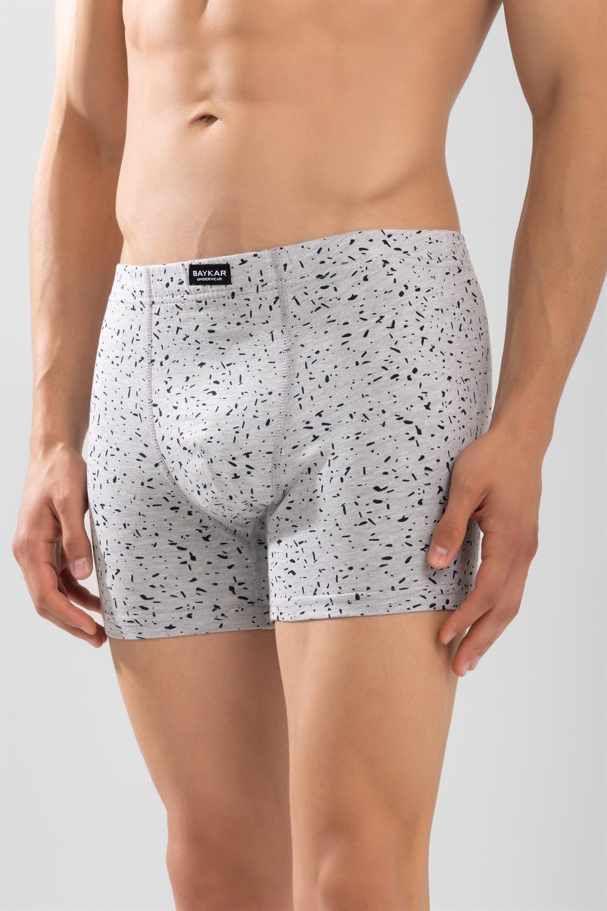 Erkek Desenli Likralı Pamuklu Compact Boxer Gri