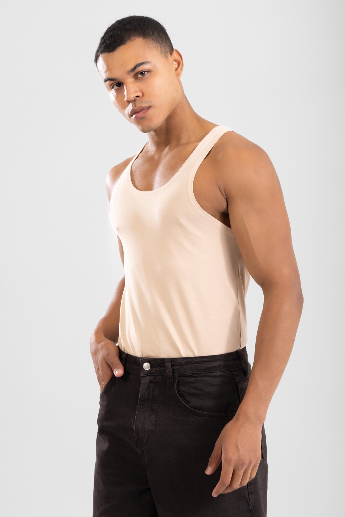Erkek Gömlek Altı Slim Fit Pamuklu Görünmez Atlet Ten Rengi