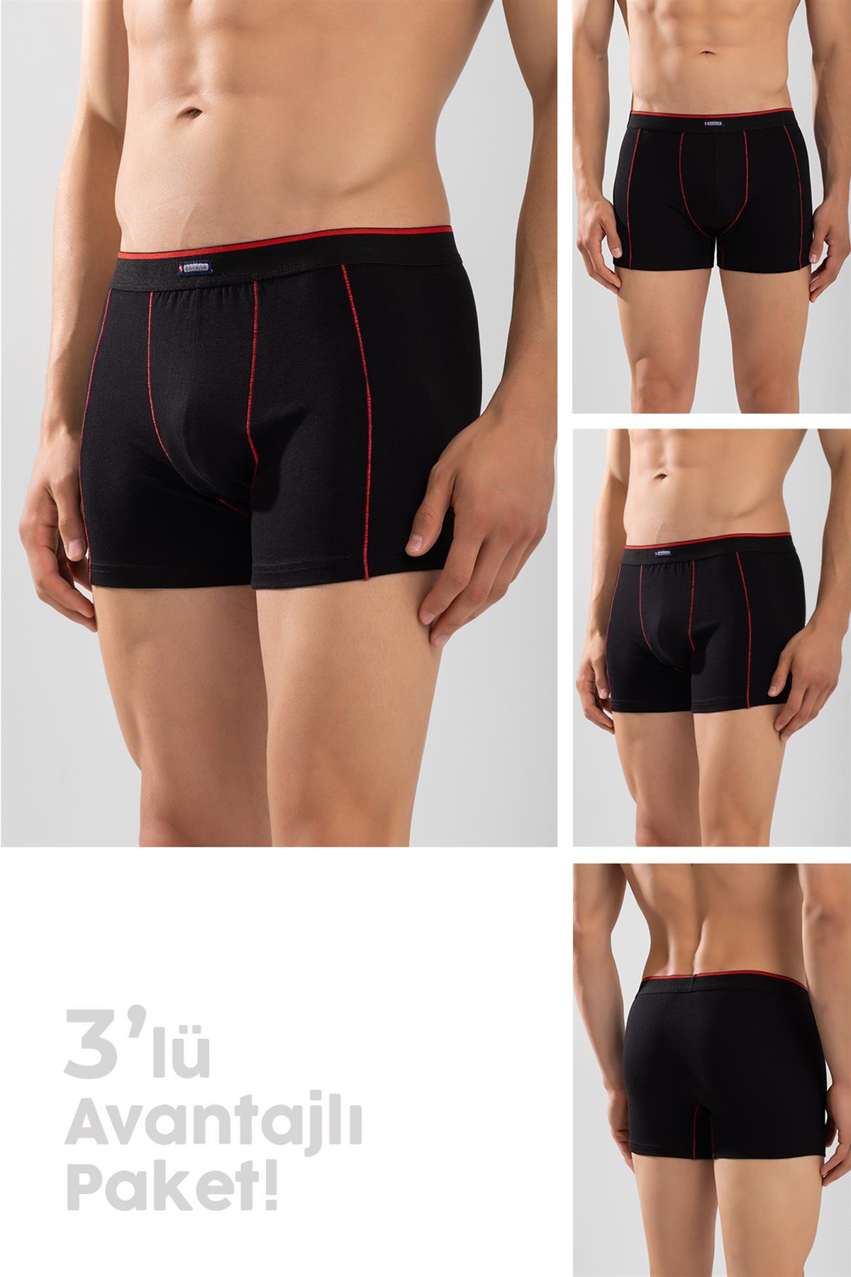 Erkek Pamuklu Compact Likralı Boxer3'lü Paket Siyah