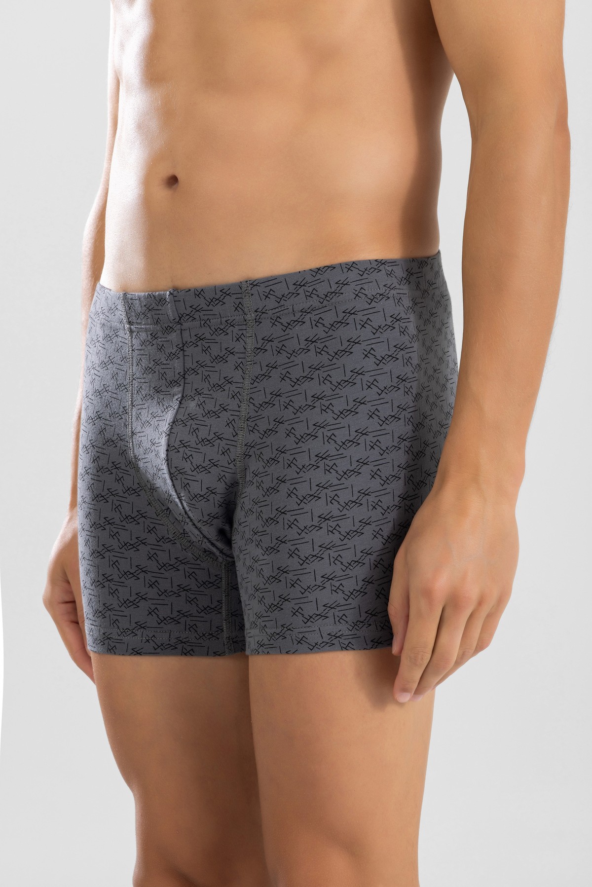 Erkek Pamuklu Compact Likralı Desenli Boxer 1448 Gri