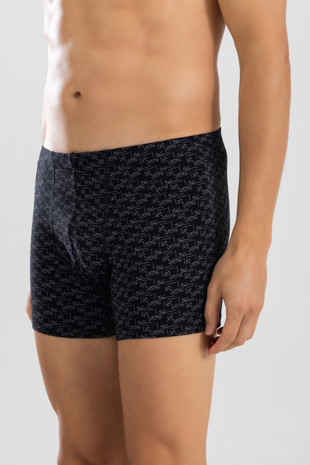 Erkek Pamuklu Compact Likralı Desenli Boxer 1448 Siyah