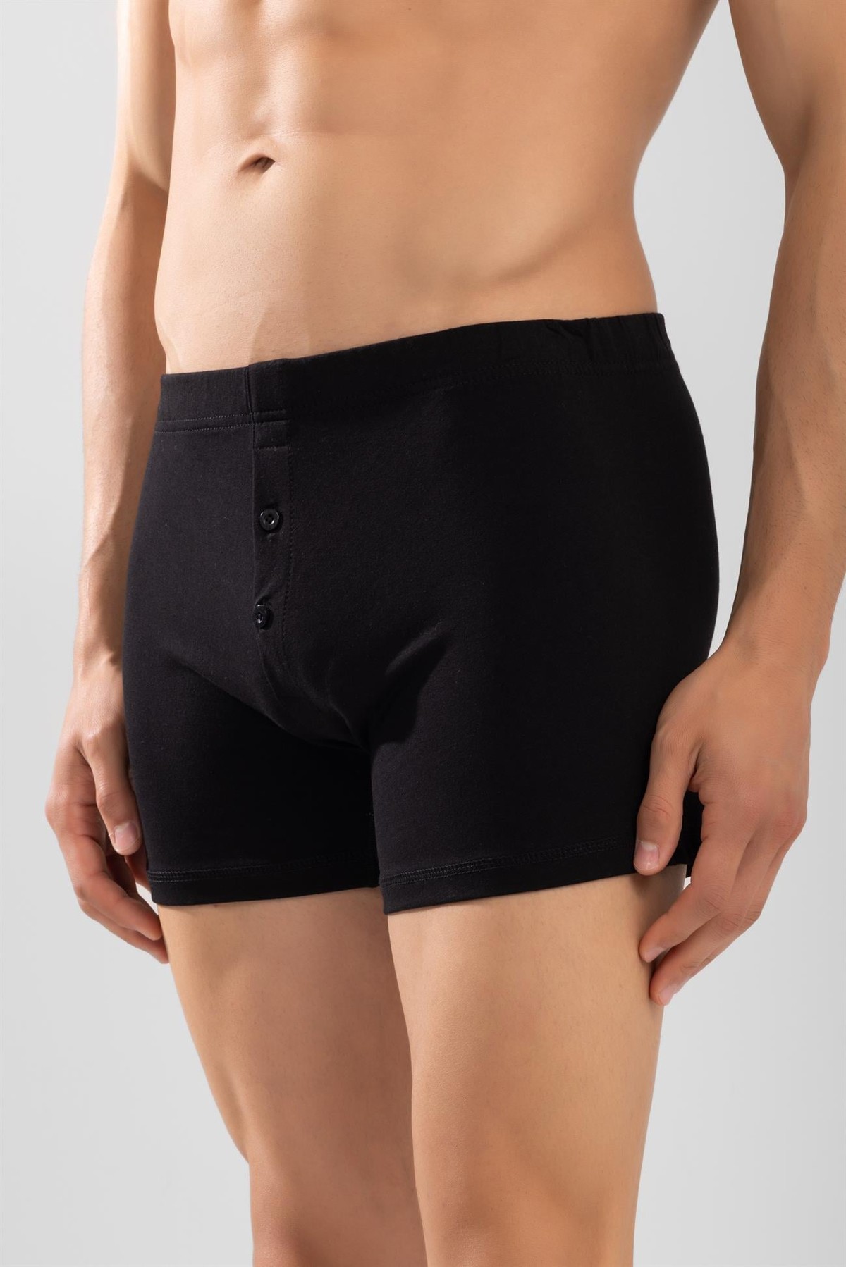 Erkek Pamuklu Düz Compact Likralı Önden Düğmeli Boxer Siyah