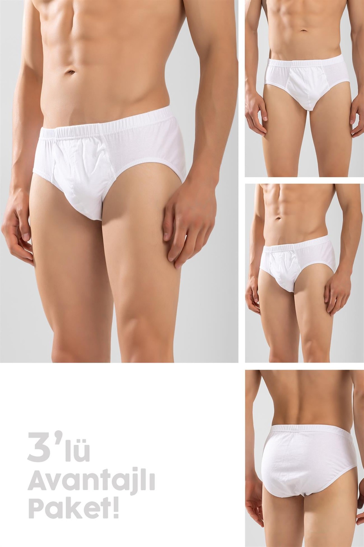 Erkek Pamuklu Düz Slip Külot 3'lü Paket Beyaz
