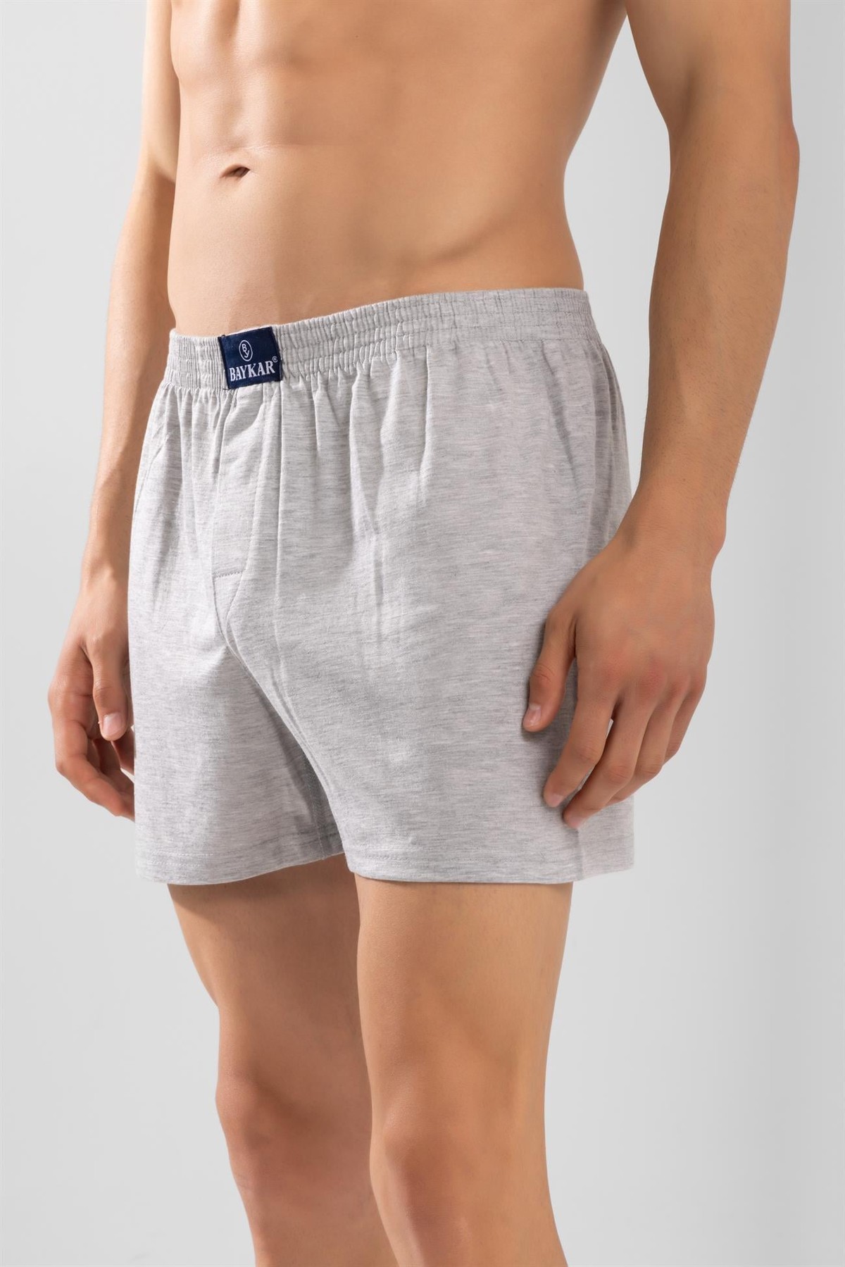 Erkek Pamuklu Rahat Kesim Havlu Bel Boxer Gri Melanj