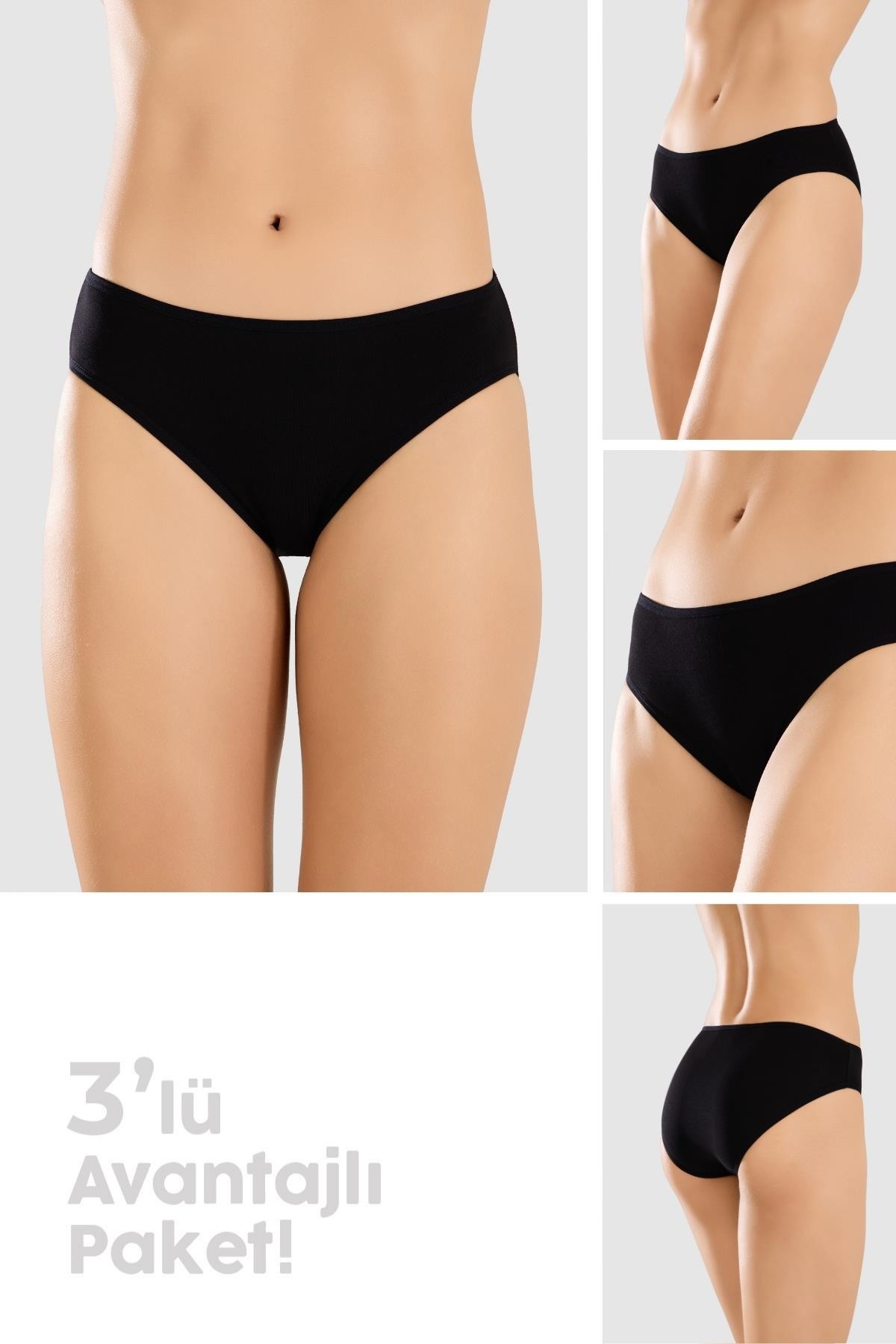 Kadın Pamuklu Basic Slip Külot 3lü Paket 8500 Siyah