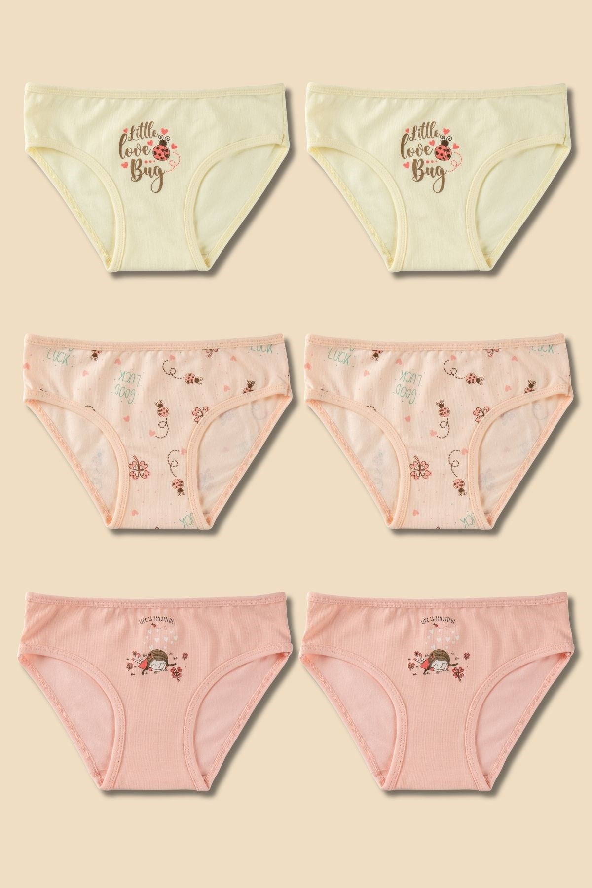 Kız Çocuk Pamuklu Renkli Baskılı Bikini Külot 6'lı Paket 5670 Renkli