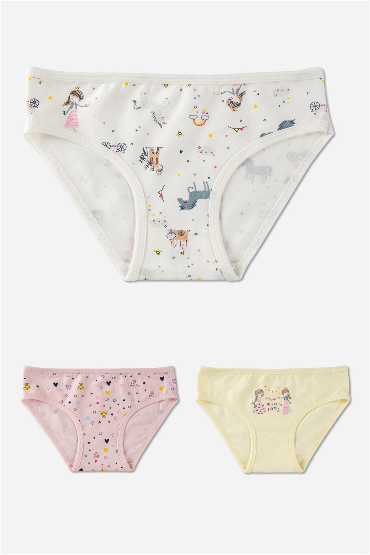 Kız Çocuk Pamuklu Renkli Baskılı Bikini Külot 3'lü Paket 5654 Renkli