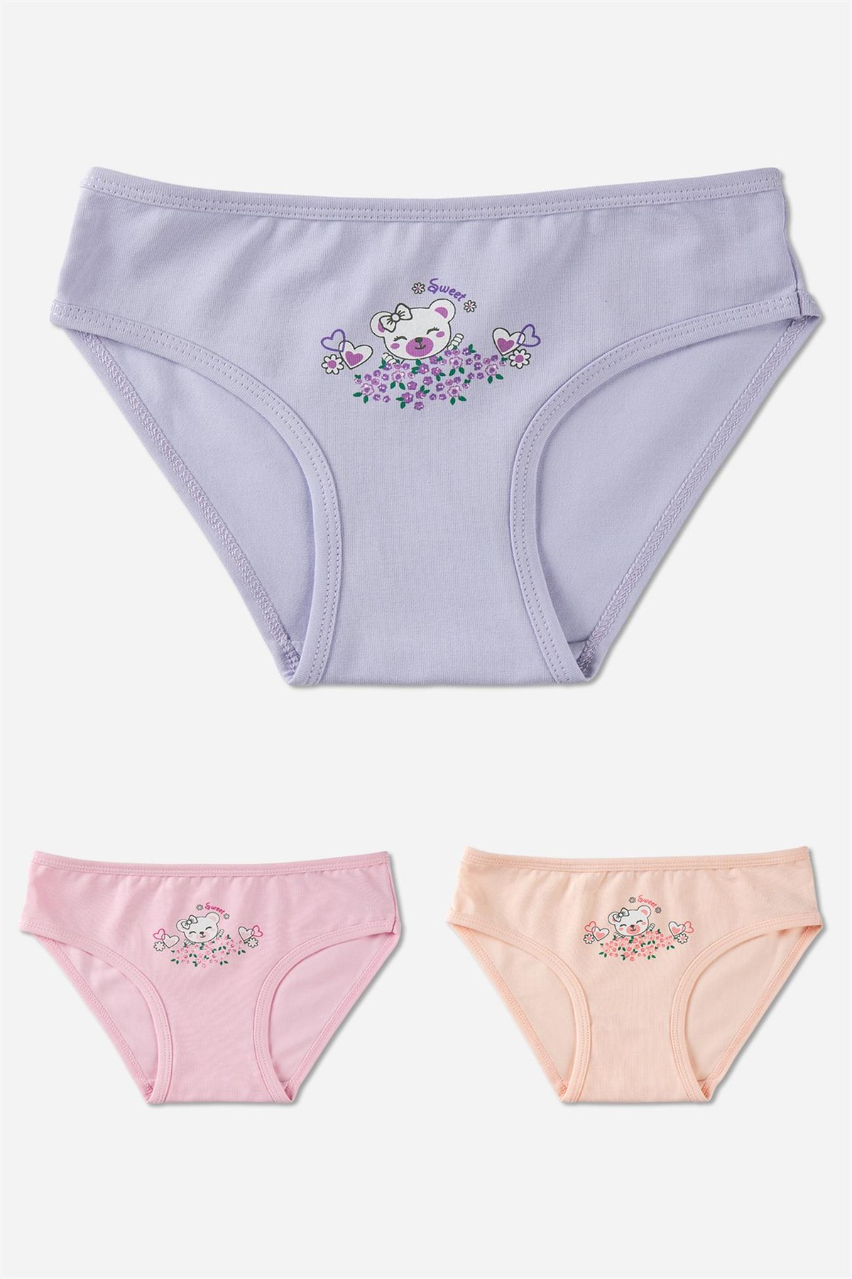 Kız Çocuk Pamuklu Renkli Baskılı Bikini Külot 3'lü Paket 5674 Renkli